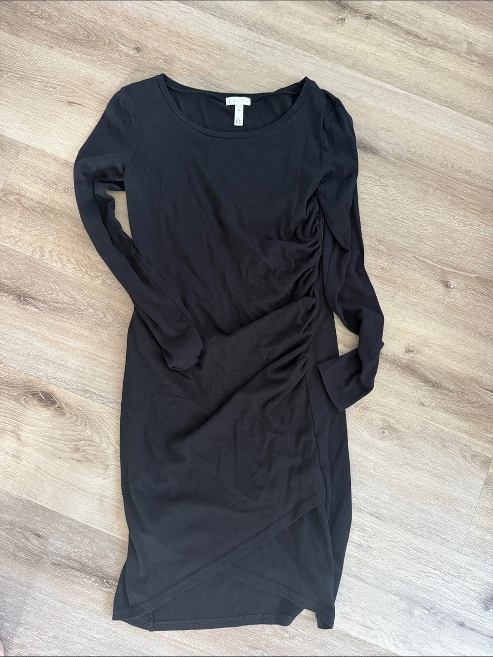 Leith Black Long Sleeve Ruched Side Sheath Dress